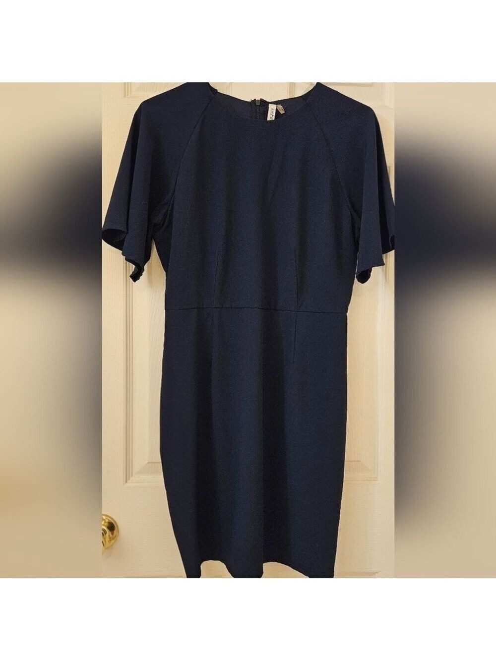Leshop Navy Blue Sheath Dress with Flutter Sleeves